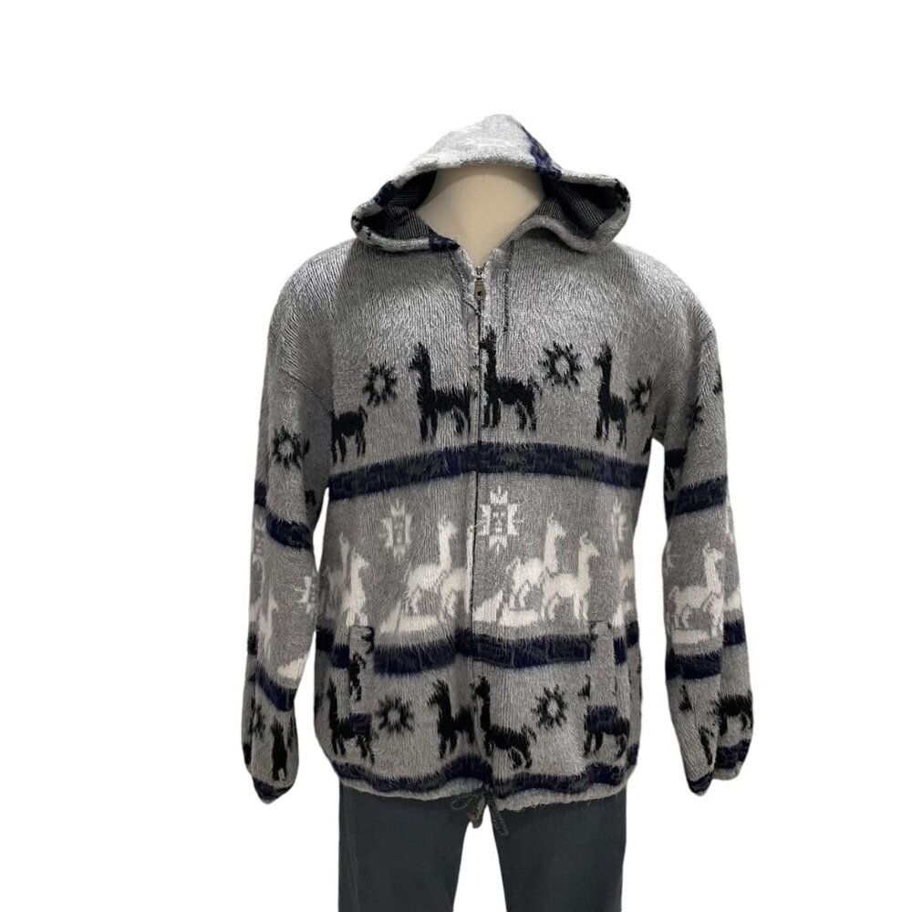 Gray Alpaca Patterned Zip-Up Sweater - image 15